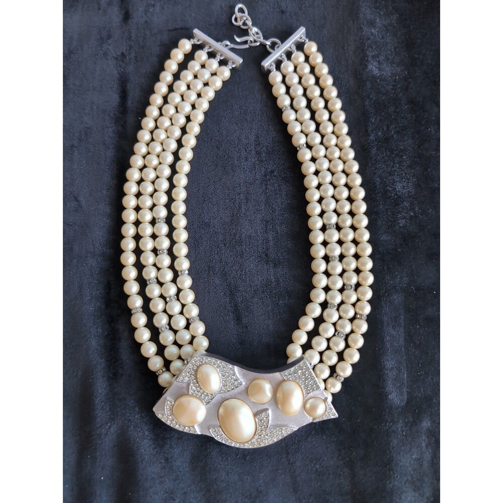 Vtg Monet Julia Statement Runway Pearl Necklace